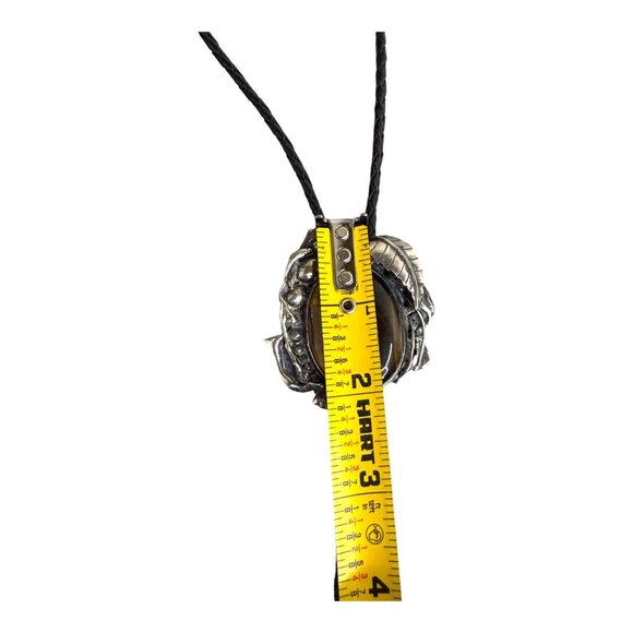 Large Artisan Crafted Tigers Eye Sterling Silver Bolo Tie Southwestern Signed 76 - Picture 6 of 8